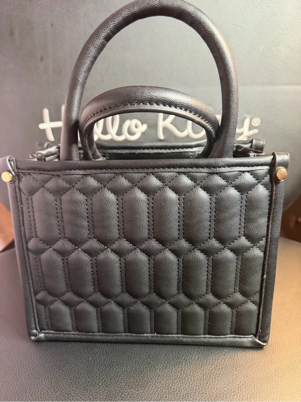 Steve Madden Black Quilted Satchel with Gold Hardware